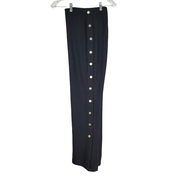 Romeo Juliet Couture Black Straight Wide Button Slit Legs High Rise Pants Size L - Picture 3 of 11